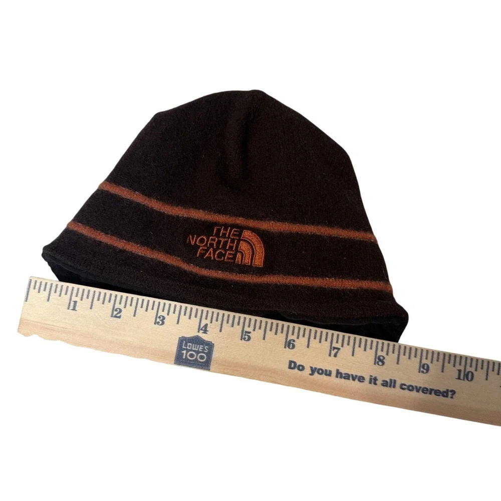 The North Face Beanie Unisex One Size Brown Orange Stripe Fleece Lined Skull Cap